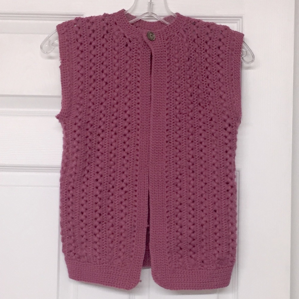Vintage Handmade Knitted Sweater Vest BoHo Cottage Core Raspberry Color Sz XS